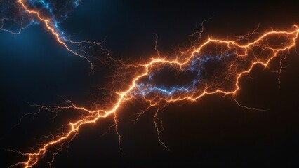 lightning in the night sky A blue and orange lightning bolt with a fractal shape on a black background 