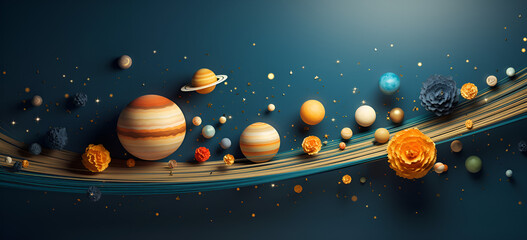 Solar system paper art style background