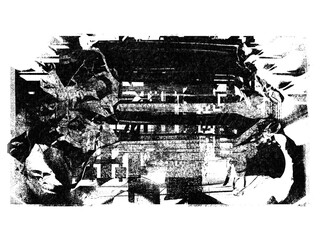 Abstract grunge background asset with distressed ink print texture on transparent background