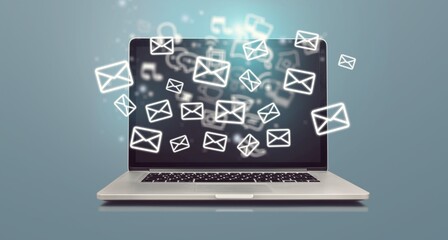 Email notification E-mail marketing on laptop - obrazy, fototapety, plakaty