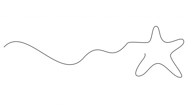 Self drawing simple animation of one line sea starfish design silhouette. Hand drawn minimalism style.