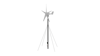 Home wind generator on a mast isolated background, transparent alpha channel png
