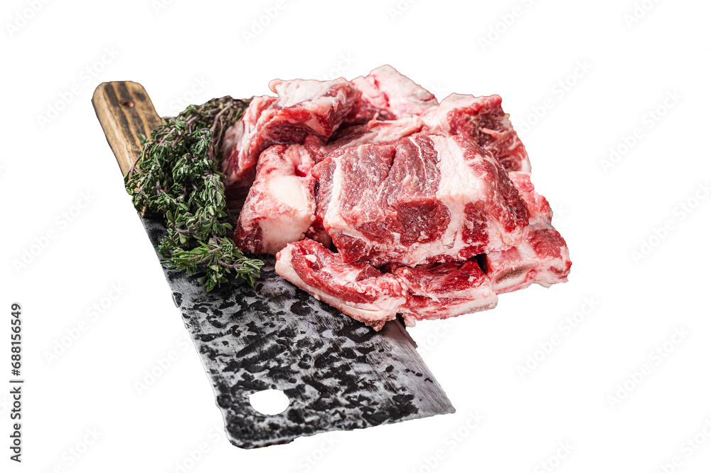 Wall mural butcher board with raw diced beef and lamb meat ready for cooking. transparent background. isolated.