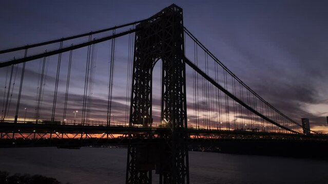 Aerial shot of The George Washington Bridge at sunset