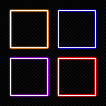 Set of colorful neon square frames.