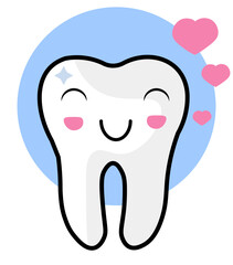 Cartoon flat illustration of smiling white tooth cute tooth vector illustration