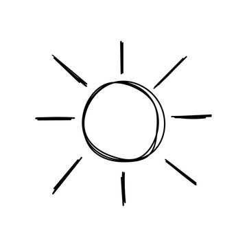 Sun vector icon in doodle style. Symbol in simple design. Cartoon object hand drawn isolated on white background.