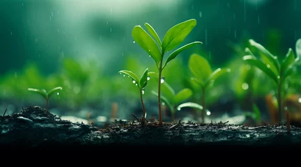 Plexiglas foto achterwand young plants growing under rain. life concepts. green concepts.  © Enrique