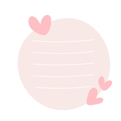 beige note paper post with hearts. Love romantic sticker on wall. Valentine greeting card, wedding, design Notepad Vector illustration