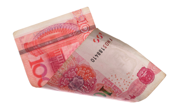 Hundred yuan bill fly, Chinese money, rmb isolated on white, clipping path
