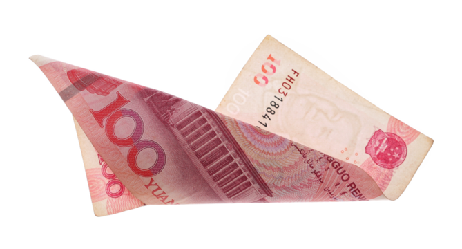 Hundred yuan bill fly, Chinese money, rmb isolated on white, clipping path
