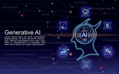 Artificial Intelligence (AI). New Information Technology. AI robot devil. AI Generative work for free with text chat online. Artificial intelligence Generate new work. Infographic AI Technology.