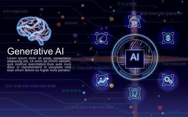 Obraz premium Artificial Intelligence (AI). New Information Technology. AI Control by brain. AI Generative work for free with text chat online. This AI is generated by Vector Program. Infographic AI background.