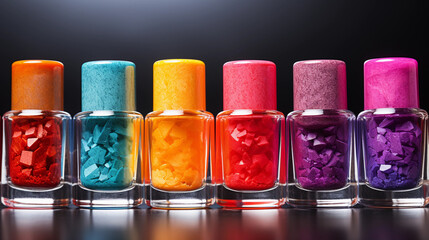 Vibrant Array of Nail Polish Bottles Displaying a Rainbow of Fashion Trends and Colors