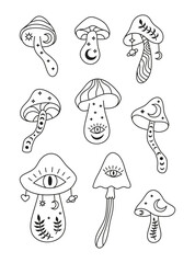 Set of celestial boho mushrooms.