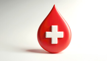Obraz premium Red blood drop with donor sign isolated on white background.