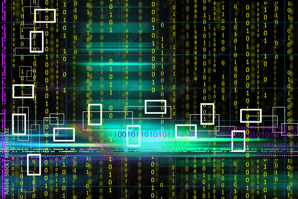 Poster abstract futuristic cyberspace with yellow binary code