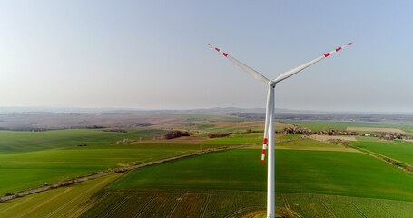 Aerial wiev of windmills farm. Power Energy Production
