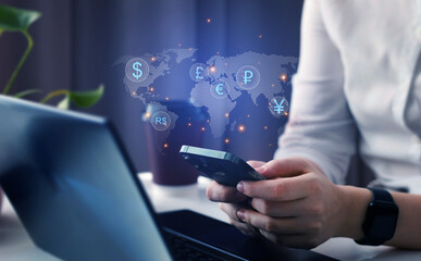 Worldwide money transfers and currency exchanges. Interbank payment online banking and digital...