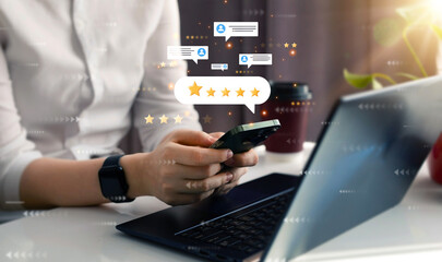 Gives leave feedback on the bought product with gold five star rating feedback on virtual sreen....