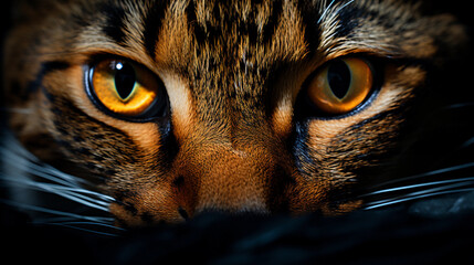 Calm Night Vision: Captivating Cat Eyes Illuminated in the Darkness