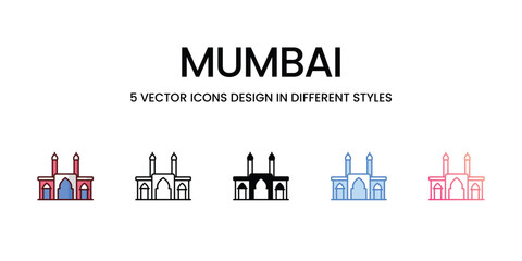 Mumbai icons set vector illustration. vector stock,