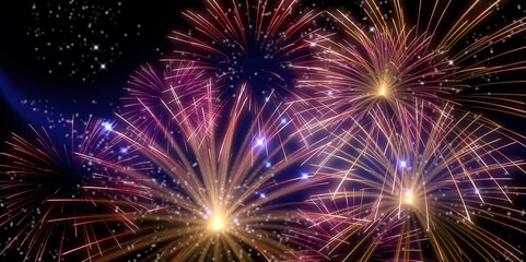 Naklejka premium Bright Fireworks with dark sky background