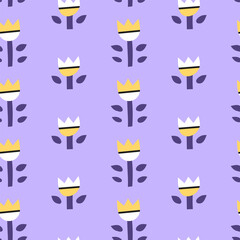 Seamless pattern with Scandinavian tulip flowers.