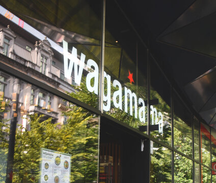 Brussels, Belgium - Auguts 27, 2023; Image of Wagamama restaurant logo.