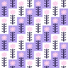 Geometric seamless pattern with Scandinavian flowers.