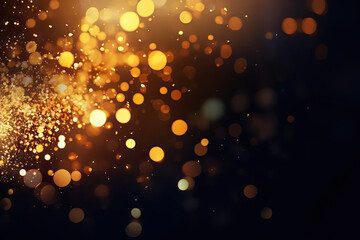 Mystical Midnight Glow Abstract Blur Bokeh Background with Ethereal Gold Lights Illuminating the Black Canvas, Creating an Enigmatic Atmosphere. created with Generative AI