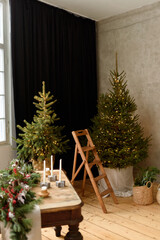 Christmas tree with Christmas decorations, cozy Christmas at home