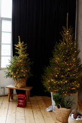 decorated christmas tree, minimalistic Christmas tree in the room