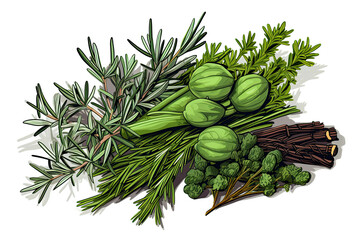 a picture of herbs on a white background with the cloves (Illustration, Drawing)