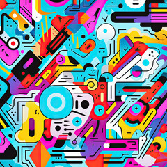 AI generated abstract pattern with vibrant colors and geometric shapes (Illustration, Drawing)
