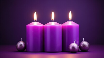 Obraz na płótnie Canvas Festive Advent Decoration with Burning Candles and Warm Candlelight for Christmas Holiday Season