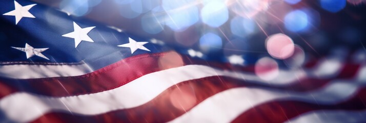 Festive Bokeh Lights Surrounding Defocused American Flag