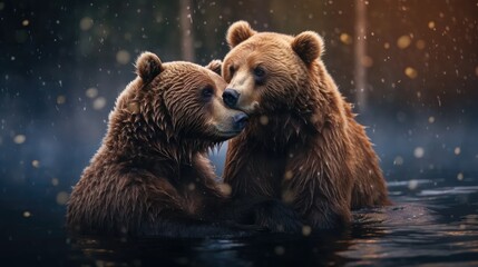 Obraz premium enchanting scene of bears in love's embrace, showcasing the tenderness of wildlife romance in a captivating and emotional photograph.