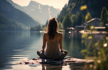 meditating at the lake,