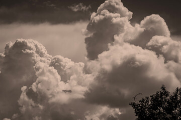 Volumetric big clouds black and white photo