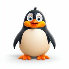 Cheerful Cartoon Penguin Isolated on White Background. Generative ai
