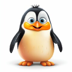 Obraz premium Cheerful Cartoon Penguin Isolated on White Background. Generative ai