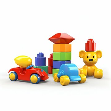 Assorted Children's Toys Isolated on White Background. Generative ai