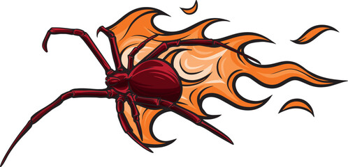 Fire Spider Logo Concept. Animal Logotype. Gradient. Orange and red. Logo, Icon, Symbol, and Sign. Fire and Spider. Outline