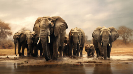 Obraz premium elephants in the river