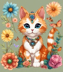 cat with flowers