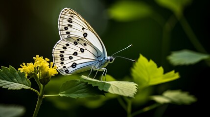 Obraz premium A butterfly on a leaf that is pale in color.