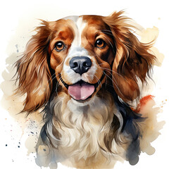 Naklejka premium watercolor Cavalier King Charles Spaniel clipart, Generative Ai