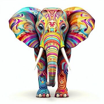 Vibrant Decorative Elephant Illustration Isolated on White Background. Generative ai