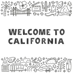 Fototapeta premium Poster with California national landmarks and attractions.